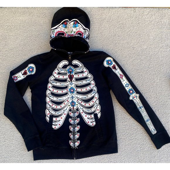 Hot Topic Jackets & Blazers - Hot Topic Halloween Skeleton Hoodie Jacket Womens XL Day of the Dead Alien Mask